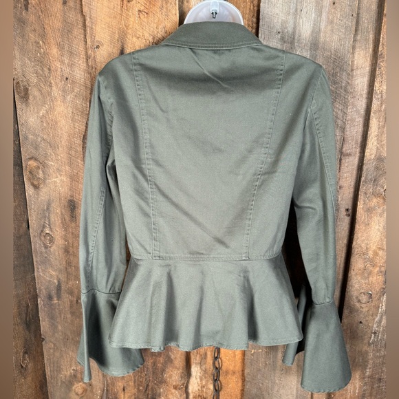 Aqua Olive Fitted Cotton/Spandex Peplum Jacket - X-Small - Picture 6 of 12